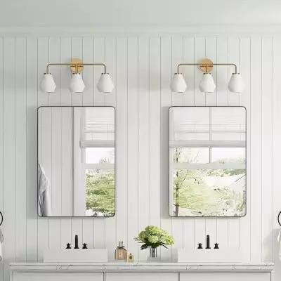 Nynevea Brushed Brass 3-Light Milk Glass Sconce Nynevea Brushed Brass 3-Light Milk Glass Sconce