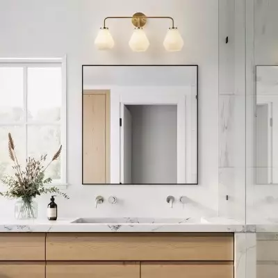 Nynevea Brushed Brass 3-Light Milk Glass Sconce Nynevea Brushed Brass 3-Light Milk Glass Sconce