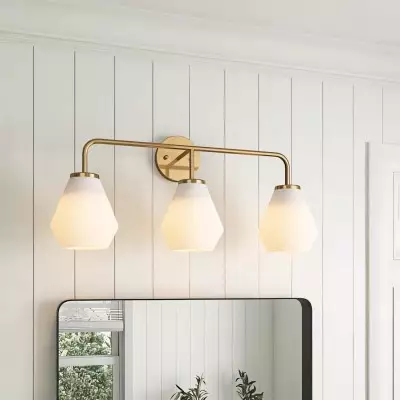 Nynevea Brushed Brass 3-Light Milk Glass Sconce Nynevea Brushed Brass 3-Light Milk Glass Sconce