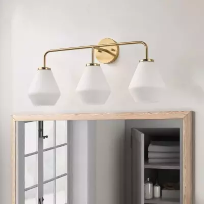 Nynevea Brushed Brass 3-Light Milk Glass Sconce Nynevea Brushed Brass 3-Light Milk Glass Sconce