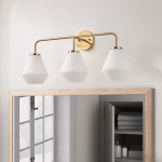 Nynevea Brushed Brass 3-Light Milk Glass Sconce