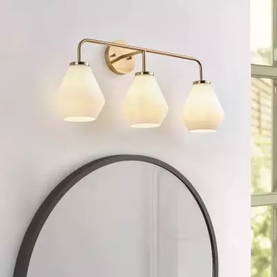 Nynevea Brushed Brass 3-Light Milk Glass Sconce Nynevea Brushed Brass 3-Light Milk Glass Sconce