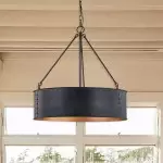 Quillan Industrial Large Black Drum Pendant Light For Dinning Room