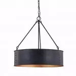 Quillan Industrial Large Black Drum Pendant Light For Dinning Room