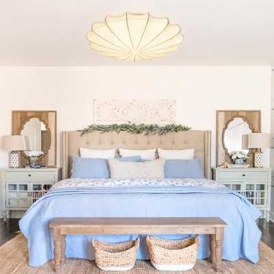 Savionne White Silk Seashell Flush Mount Light