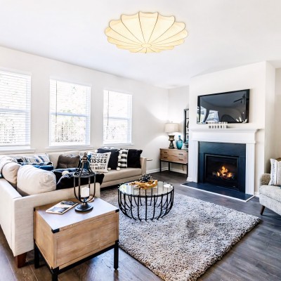 Savionne White Silk Seashell Flush Mount Light