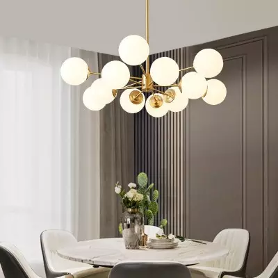 Thalassia Two-Tier Brass Opal Globe Chandelier Thalassia Two-Tier Brass Opal Globe Chandelier