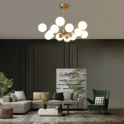 Thalassia Two-Tier Brass Opal Globe Chandelier Thalassia Two-Tier Brass Opal Globe Chandelier