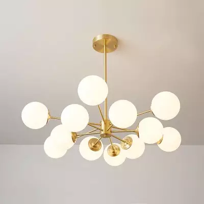 Thalassia Two-Tier Brass Opal Globe Chandelier Thalassia Two-Tier Brass Opal Globe Chandelier