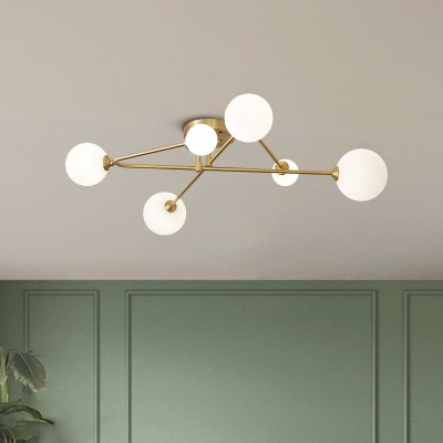 Ulrika Cross Arm Glass Globe Flush Mount Light