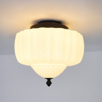 Elyndor White Milk Glass Pumpkin Flush Mount Schoolhouse Light Elyndor White Milk Glass Pumpkin Flush Mount Schoolhouse Light
