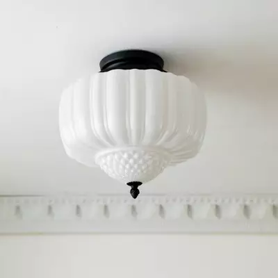 Elyndor White Milk Glass Pumpkin Flush Mount Schoolhouse Light Elyndor White Milk Glass Pumpkin Flush Mount Schoolhouse Light