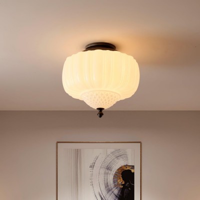 Elyndor White Milk Glass Pumpkin Flush Mount Schoolhouse Light Elyndor White Milk Glass Pumpkin Flush Mount Schoolhouse Light