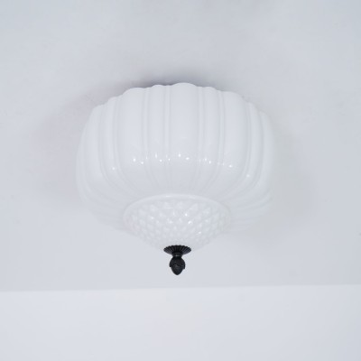 Elyndor White Milk Glass Pumpkin Flush Mount Schoolhouse Light Elyndor White Milk Glass Pumpkin Flush Mount Schoolhouse Light