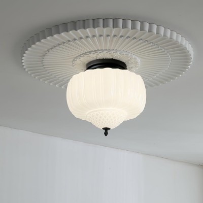 Elyndor White Milk Glass Pumpkin Flush Mount Schoolhouse Light Elyndor White Milk Glass Pumpkin Flush Mount Schoolhouse Light