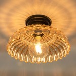 Raveena Vintage Amber Glass Semi Flush Mount Floral Ceiling Light