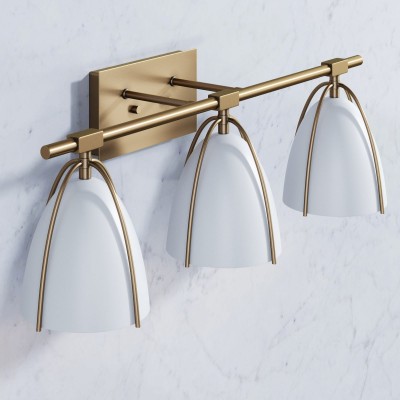 Glyntor 3 Light Metal White Cage Bathroom Vanity Light Glyntor 3 Light Metal White Cage Bathroom Vanity Light