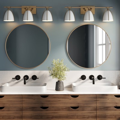 Glyntor 3 Light Metal White Cage Bathroom Vanity Light Glyntor 3 Light Metal White Cage Bathroom Vanity Light