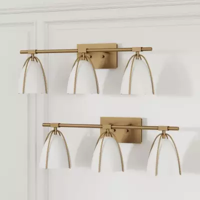 Glyntor 3 Light Metal White Cage Bathroom Vanity Light Glyntor 3 Light Metal White Cage Bathroom Vanity Light