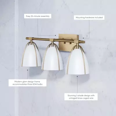 Glyntor 3 Light Metal White Cage Bathroom Vanity Light Glyntor 3 Light Metal White Cage Bathroom Vanity Light