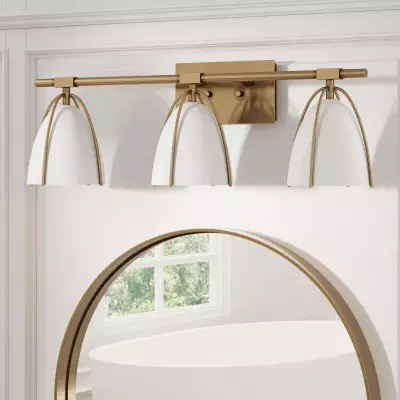 Glyntor 3 Light Metal White Cage Bathroom Vanity Light Glyntor 3 Light Metal White Cage Bathroom Vanity Light