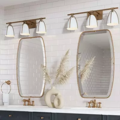 Glyntor 3 Light Metal White Cage Bathroom Vanity Light Glyntor 3 Light Metal White Cage Bathroom Vanity Light