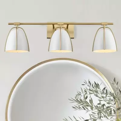 Glyntor 3 Light Metal White Cage Bathroom Vanity Light Glyntor 3 Light Metal White Cage Bathroom Vanity Light