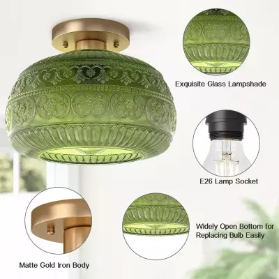 Ixionis Stained Engraved Pattern Glass Flush Mount Ceiling Light Ixionis Stained Engraved Pattern Glass Flush Mount Ceiling Light
