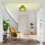 Ixionis Stained Engraved Pattern Glass Flush Mount Ceiling Light