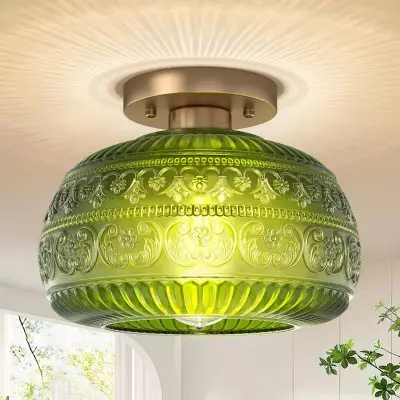 Ixionis Stained Engraved Pattern Glass Flush Mount Ceiling Light Ixionis Stained Engraved Pattern Glass Flush Mount Ceiling Light