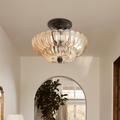 Raveena Vintage Amber Glass Semi Flush Mount Floral Ceiling Light Raveena Vintage Amber Glass Semi Flush Mount Floral Ceiling Light