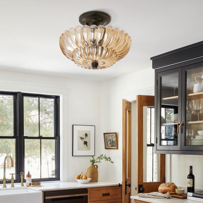 Raveena Vintage Amber Glass Semi Flush Mount Floral Ceiling Light Raveena Vintage Amber Glass Semi Flush Mount Floral Ceiling Light