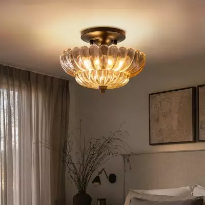 Raveena Vintage Amber Glass Semi Flush Mount Floral Ceiling Light Raveena Vintage Amber Glass Semi Flush Mount Floral Ceiling Light