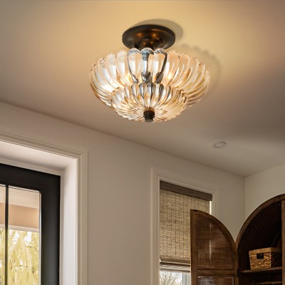 Raveena Vintage Amber Glass Semi Flush Mount Floral Ceiling Light Raveena Vintage Amber Glass Semi Flush Mount Floral Ceiling Light