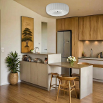 Prythos Cream Textured Glass Round Bauhaus Ceiling Light