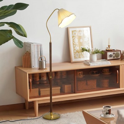 Xalon Wooden Cloth Pleated Shade Floor Lamp