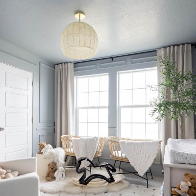 Dronor Ivory Woven Rope Globe Semi Flush Mount Light