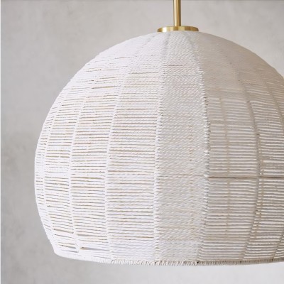 Dronor Ivory Woven Rope Globe Semi Flush Mount Light