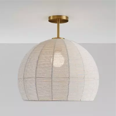 Dronor Ivory Woven Rope Globe Semi Flush Mount Light Dronor Ivory Woven Rope Globe Semi Flush Mount Light