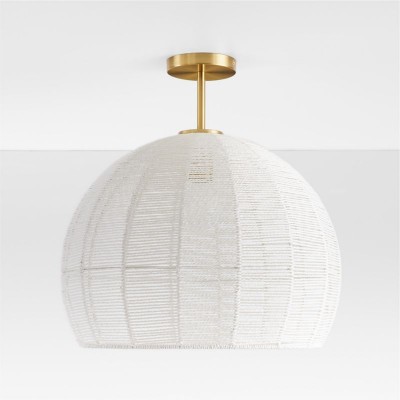Dronor Ivory Woven Rope Globe Semi Flush Mount Light
