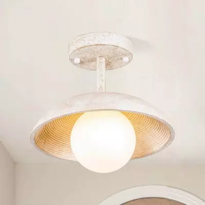 Elithor Wood Colored Bowl Metal Semi Flush Mount Light