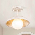 Elithor Wood Colored Bowl Metal Semi Flush Mount Light
