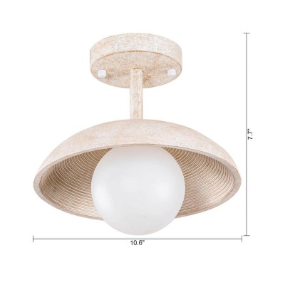Elithor Wood Colored Bowl Metal Semi Flush Mount Light