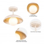 Elithor Wood Colored Bowl Metal Semi Flush Mount Light