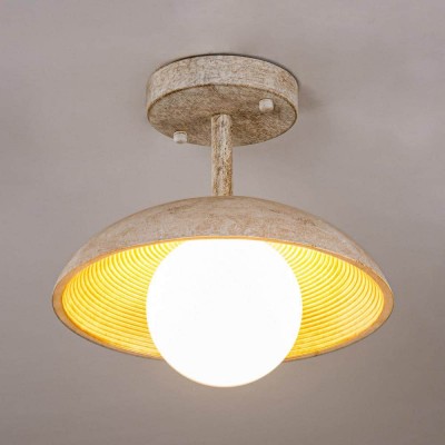 Elithor Wood Colored Bowl Metal Semi Flush Mount Light