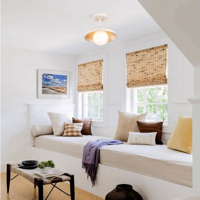 Elithor Wood Colored Bowl Metal Semi Flush Mount Light