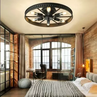 Jyrith Industrial Wrought Iron Wagon Wheel Ceiling Light Jyrith Industrial Wrought Iron Wagon Wheel Ceiling Light