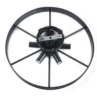 Jyrith Industrial Wrought Iron Wagon Wheel Ceiling Light
