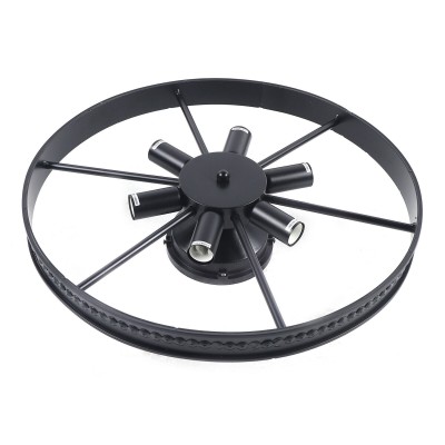 Jyrith Industrial Wrought Iron Wagon Wheel Ceiling Light