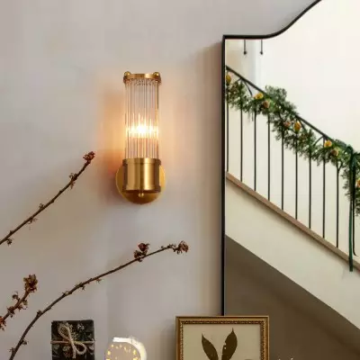 Prisha Farmhouse Gold Candle Fluted Glass Wall Sconces Prisha Farmhouse Gold Candle Fluted Glass Wall Sconces